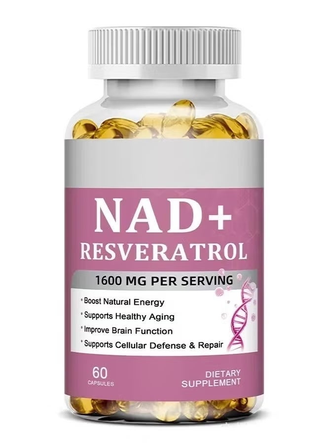 NAD High Purity NAD Supplement, 1600mg - Liposomal NAD+ Supplement with Resveratrol, NAD Plus Boosting - Support Cellular Health, Stamina Healthy Aging Resveratrol for Energy, Vitality, Anti-Aging, Focus & DNA Repair 60 Capsules ﻿ - Image 1